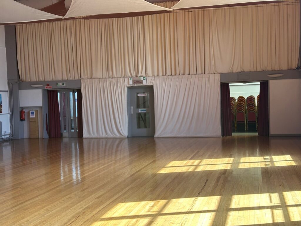 Image of interior of Civic Hall to the stairs.