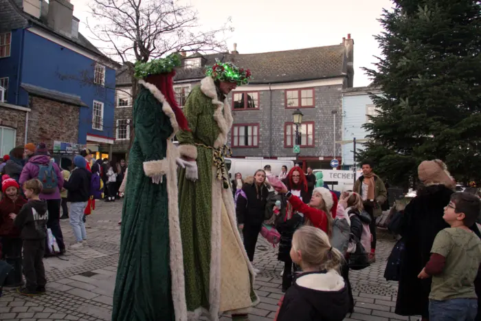 Totnes Christmas Lights Switch On Stilt Walkers