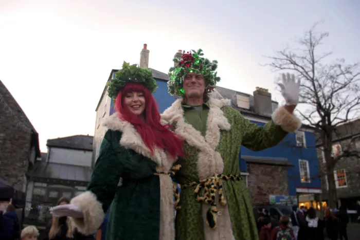Totnes Christmas Lights Switch On Stilt Walkers